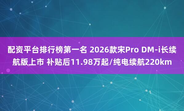 配资平台排行榜第一名 2026款宋Pro DM-i长续航版上市 补贴后11.98万起/纯电续航220km