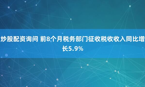 炒股配资询问 前8个月税务部门征收税收收入同比增长5.9%